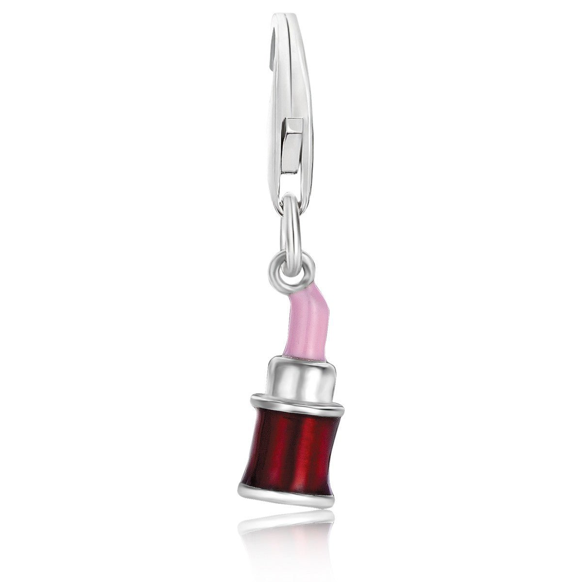 Sterling Silver Lipstick Style Charm with Pink and Red Enamel Finish - LinkagejewelrydesignLinkagejewelrydesign
