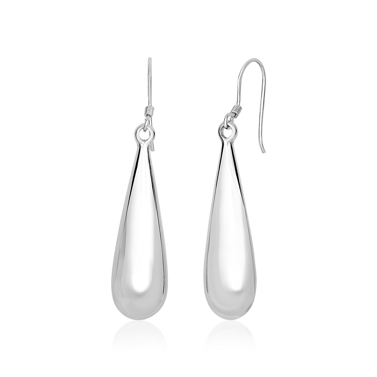 Sterling Silver Long Polished Puffed Teardrop Motif Dangle Earrings - LinkagejewelrydesignLinkagejewelrydesign
