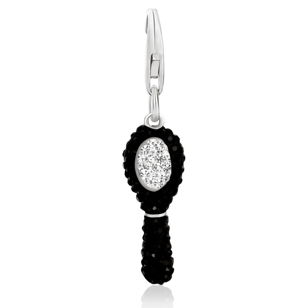 Sterling Silver Mirror Charm with Crystal Embellishments in Black and White - LinkagejewelrydesignLinkagejewelrydesign