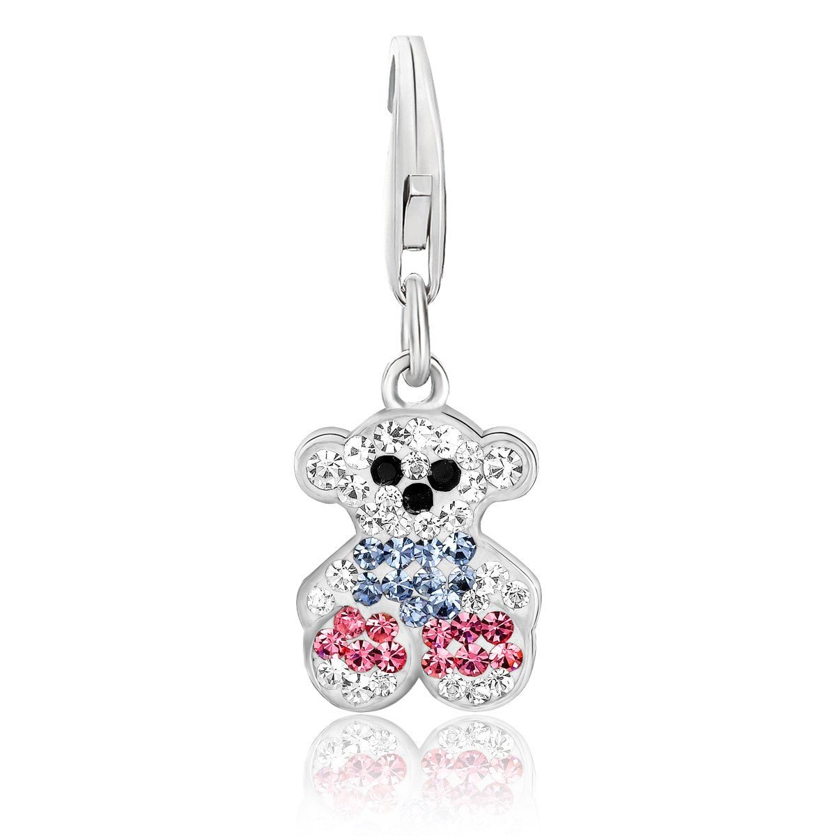 Sterling Silver Multi Color Crystal Embellished Bear Charm - LinkagejewelrydesignLinkagejewelrydesign