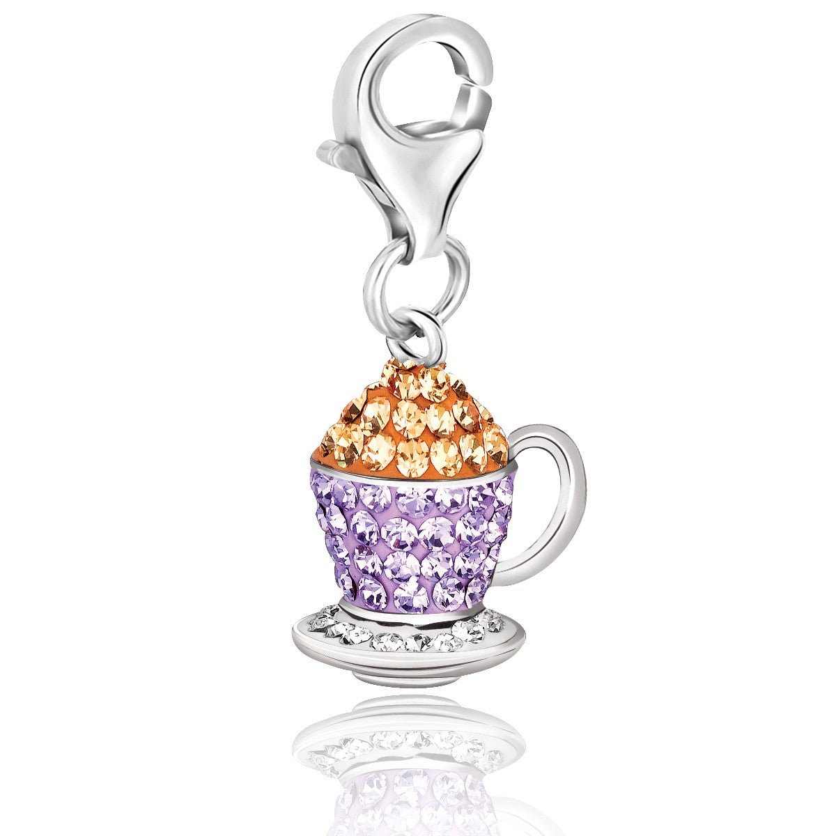 Sterling Silver Multi Color Crystal Embellished Tea Cup Charm - LinkagejewelrydesignLinkagejewelrydesign