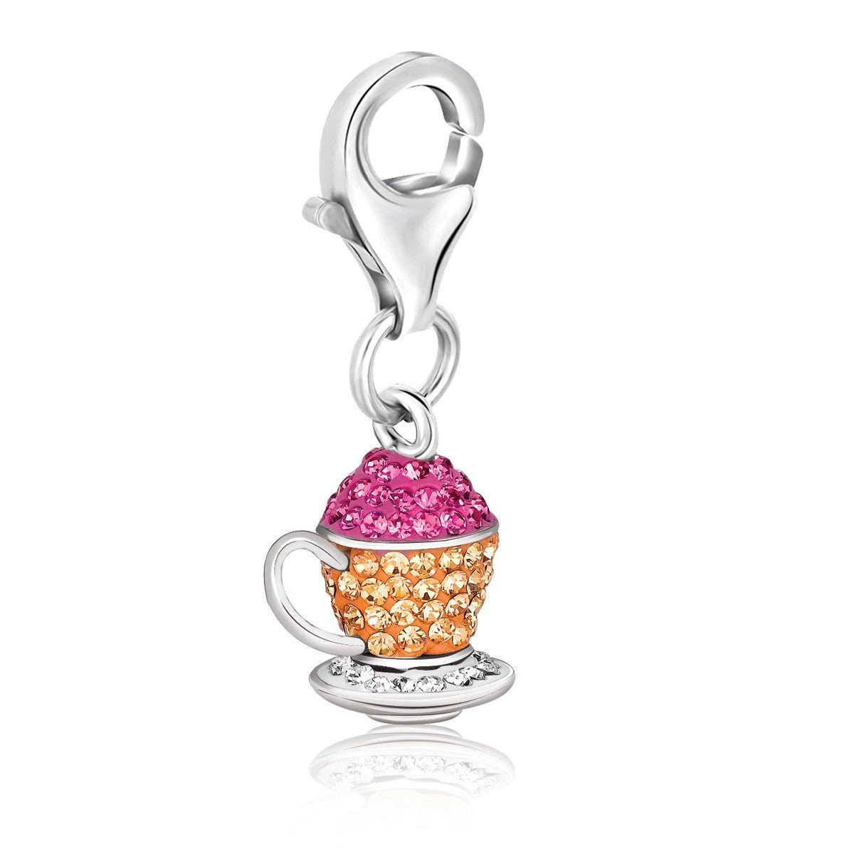 Sterling Silver Multi Color Crystal Encrusted Tea Cup Charm - LinkagejewelrydesignLinkagejewelrydesign