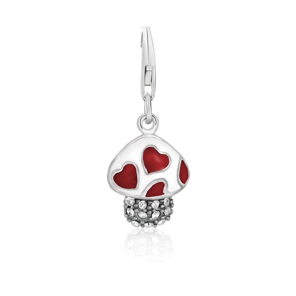 Sterling Silver Mushroom Enameled and Crystal Accented Charm - LinkagejewelrydesignLinkagejewelrydesign
