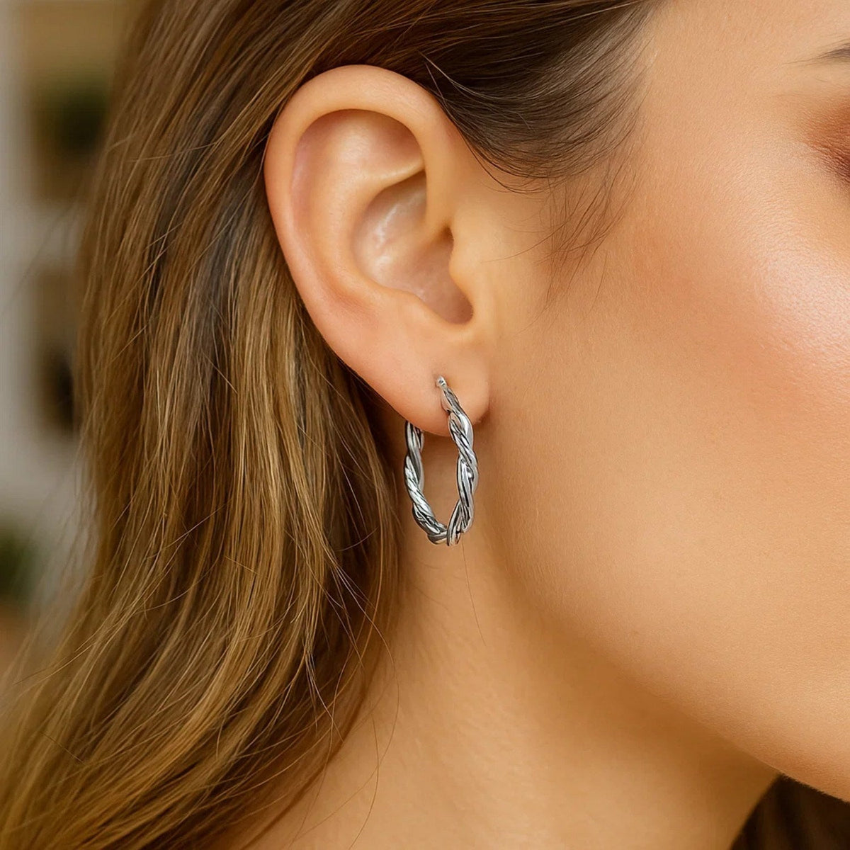 Sterling Silver Oval Hoop Braided Diamond Cut Earrings(4x22mm) - LinkagejewelrydesignLinkagejewelrydesign