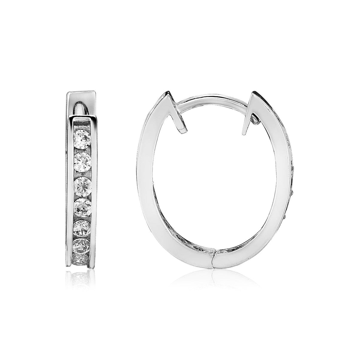 Sterling Silver Oval Hoop Earrings with Cubic Zirconias(3x15mm) - LinkagejewelrydesignLinkagejewelrydesign