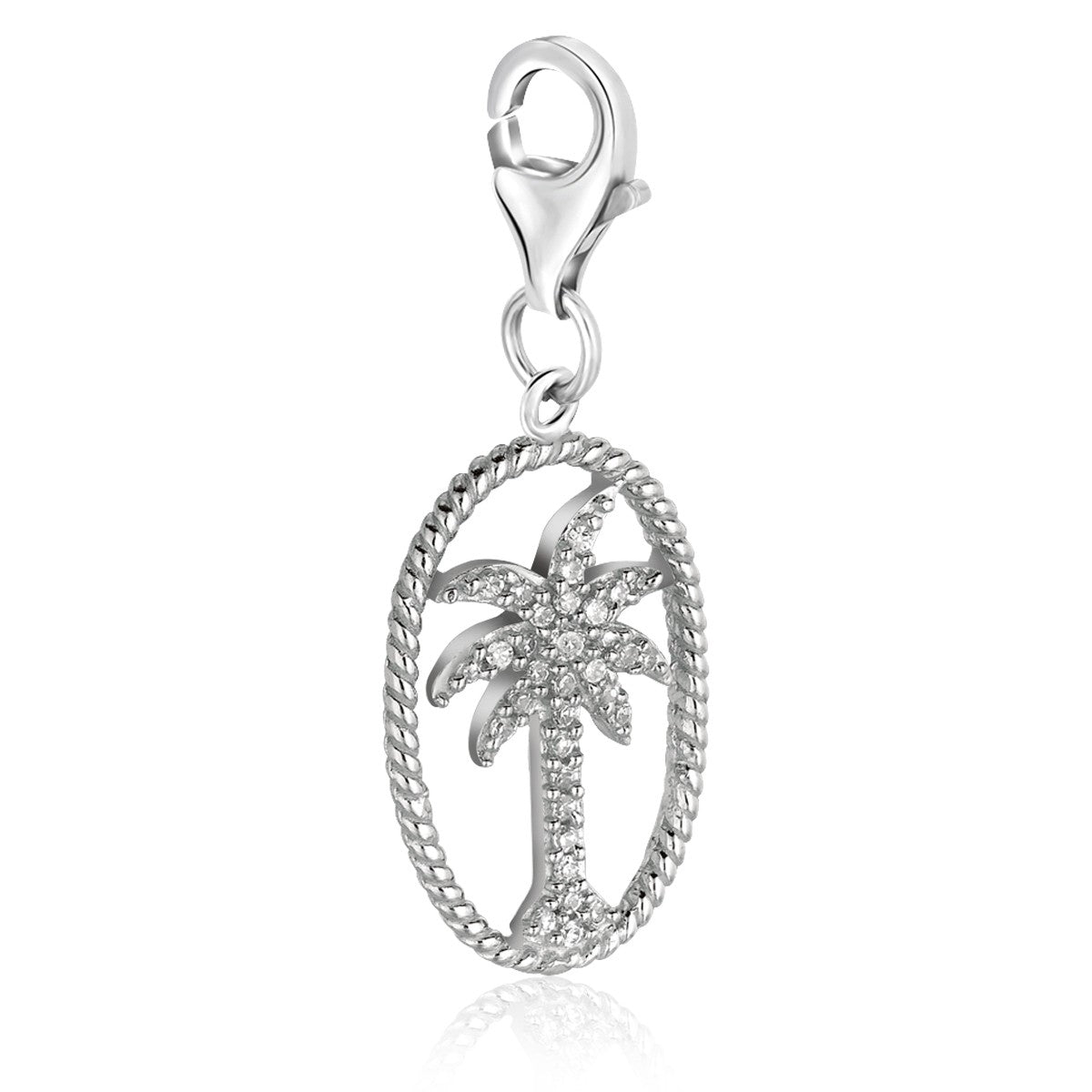 Sterling Silver Palm Tree Charm with Oval Border - LinkagejewelrydesignLinkagejewelrydesign