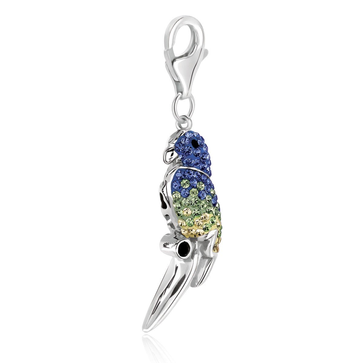 Sterling Silver Parrot Charm with Blue and Green Tone Crystal Accents - LinkagejewelrydesignLinkagejewelrydesign