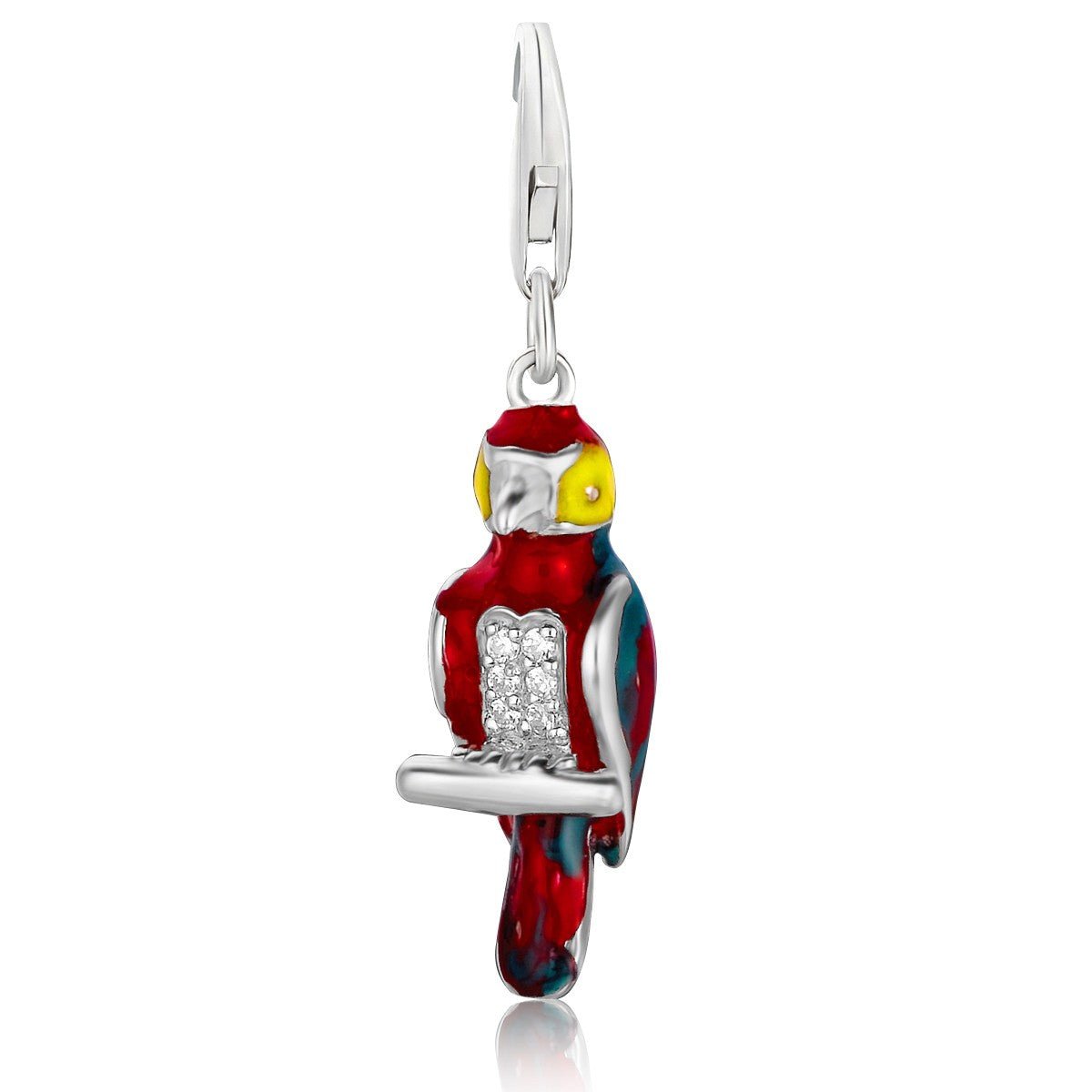 Sterling Silver Parrot Charm with White Tone Crystal Accents - LinkagejewelrydesignLinkagejewelrydesign
