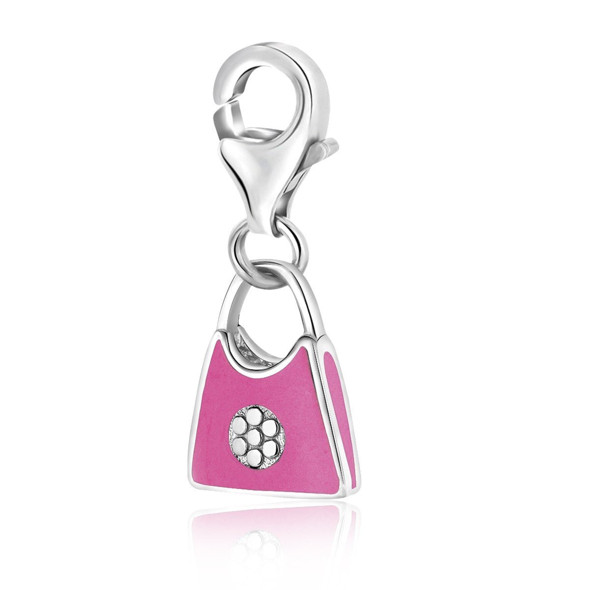 Sterling Silver Pink Enameled Handbag Charm with Flower Motif Accent - LinkagejewelrydesignLinkagejewelrydesign