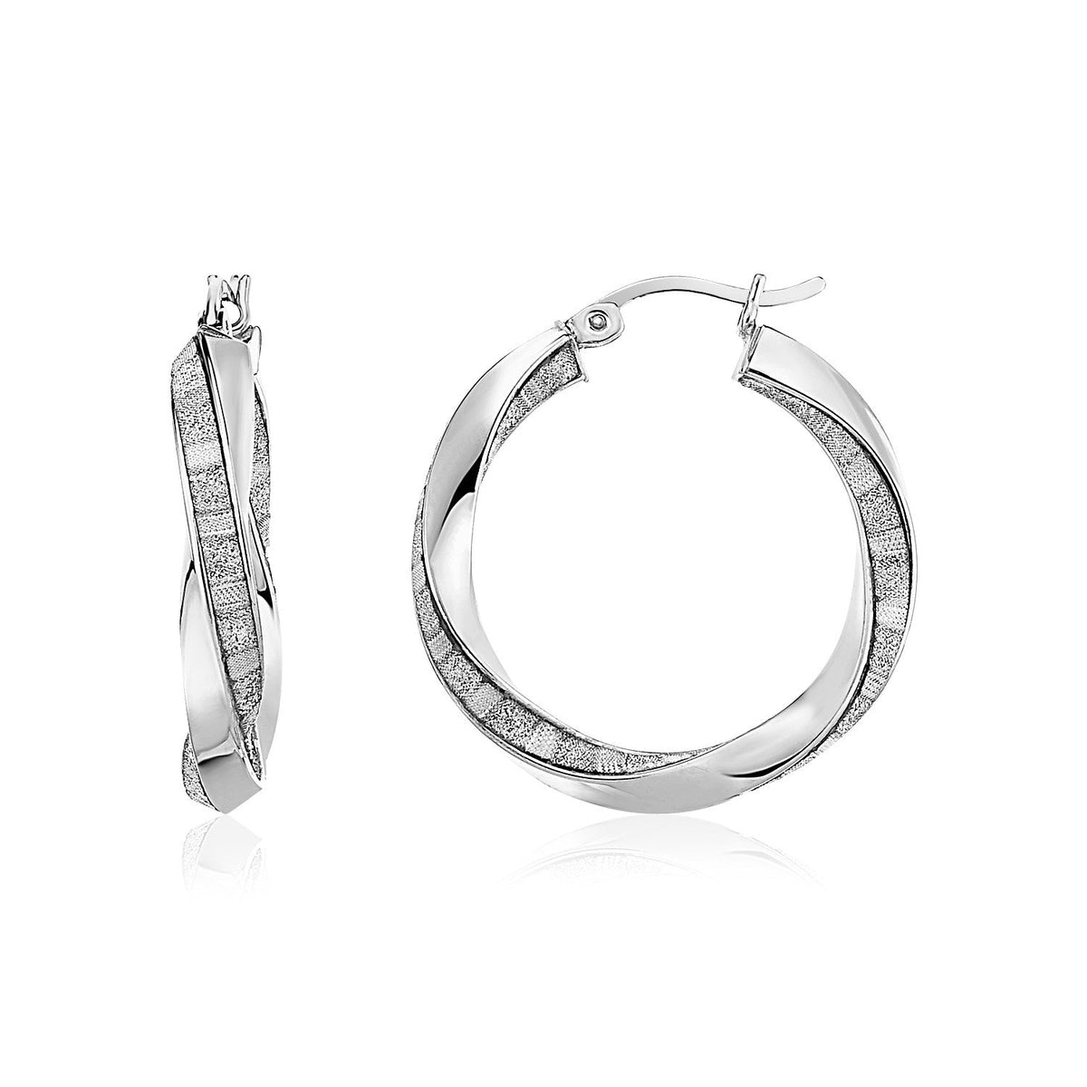Sterling Silver Polished and Glitter Textured Twisted Hoop Earrings - LinkagejewelrydesignLinkagejewelrydesign