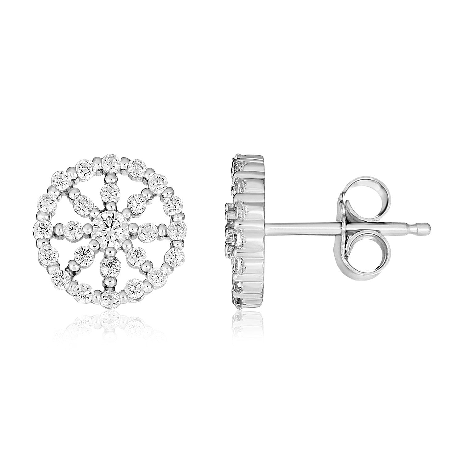 Sterling Silver Polished Halo Style Cubic Zirconia Earrings - LinkagejewelrydesignLinkagejewelrydesign