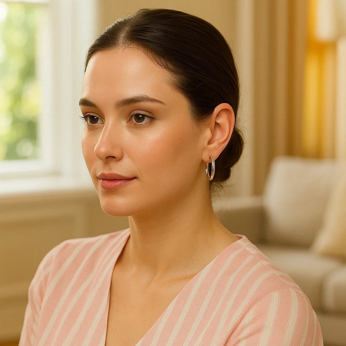 Sterling Silver Polished Hoop Motif Earrings with Rhodium Plating (20mm) - LinkagejewelrydesignLinkagejewelrydesign