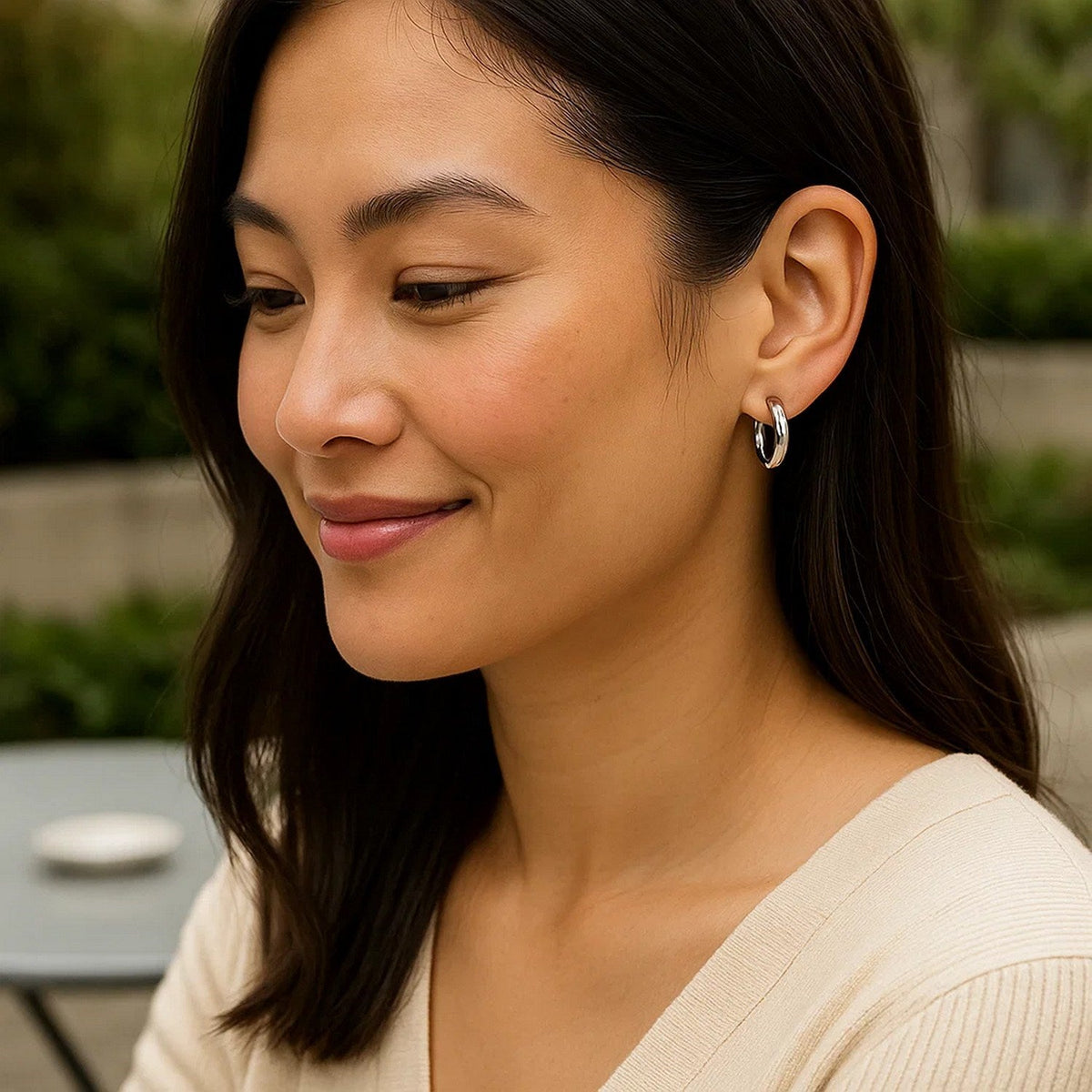 Sterling Silver Polished Hoop Style Earrings with Rhodium Plating (15mm) - LinkagejewelrydesignLinkagejewelrydesign