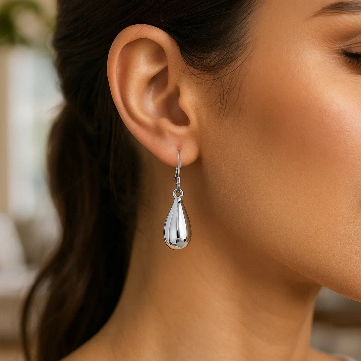 Sterling Silver Polished Puffed Teardrop Dangle Earrings - LinkagejewelrydesignLinkagejewelrydesign