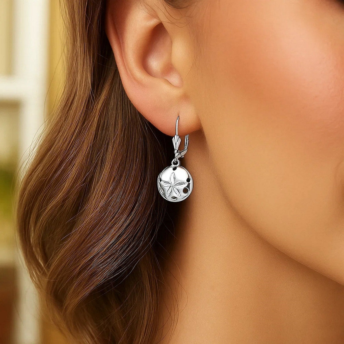 Sterling Silver Polished Sand Dollar Dangle Earrings - LinkagejewelrydesignLinkagejewelrydesign