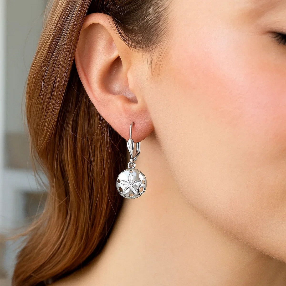 Sterling Silver Polished Sand Dollar Dangle Earrings - LinkagejewelrydesignLinkagejewelrydesign