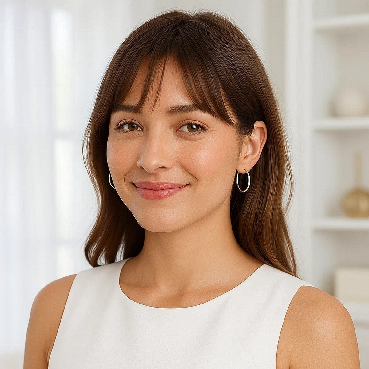 Sterling Silver Polished Thin Hoop Earrings with Rhodium Plating (20mm) - LinkagejewelrydesignLinkagejewelrydesign