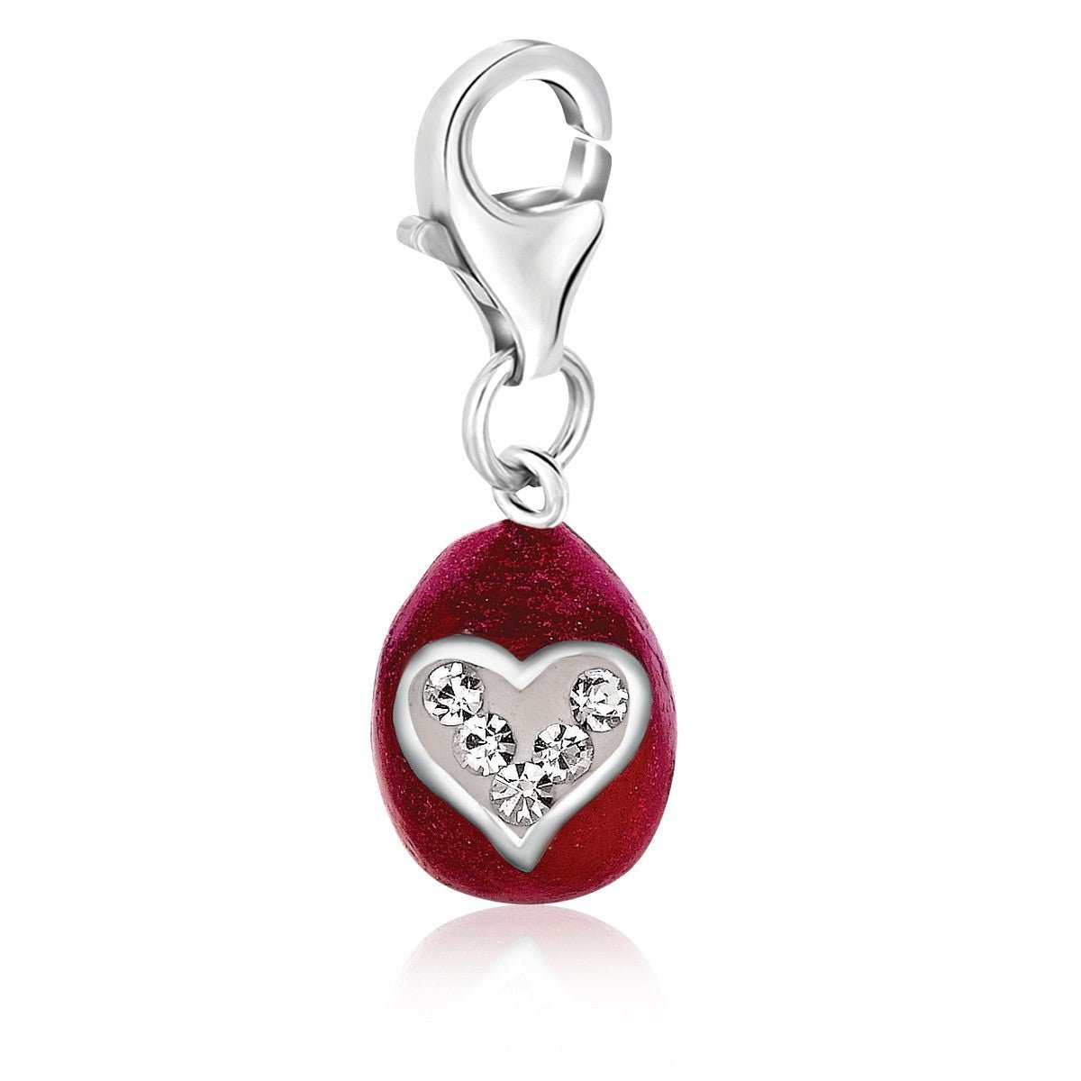 Sterling Silver Red Finished Charm with a White Tone Crystal Accented Heart - LinkagejewelrydesignLinkagejewelrydesign
