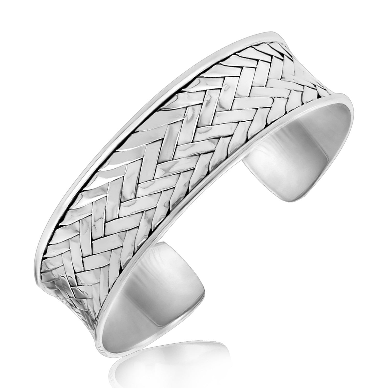 Sterling Silver Rhodium Plated Cuff with Fancy Woven Texture - LinkagejewelrydesignLinkagejewelrydesign