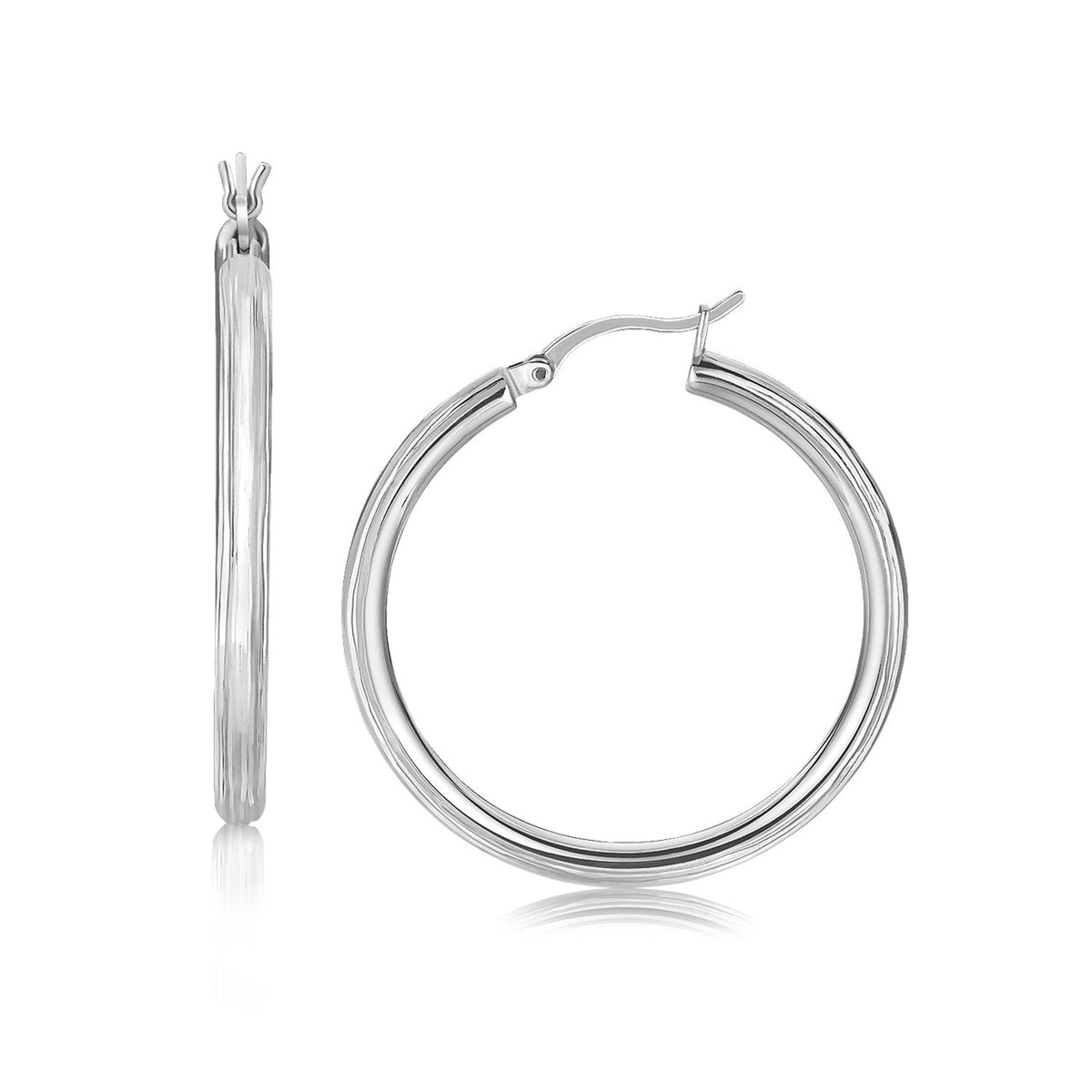 Sterling Silver Rhodium Plated Fancy Hoop Style Diamond Cut Earrings (30mm) - LinkagejewelrydesignLinkagejewelrydesign