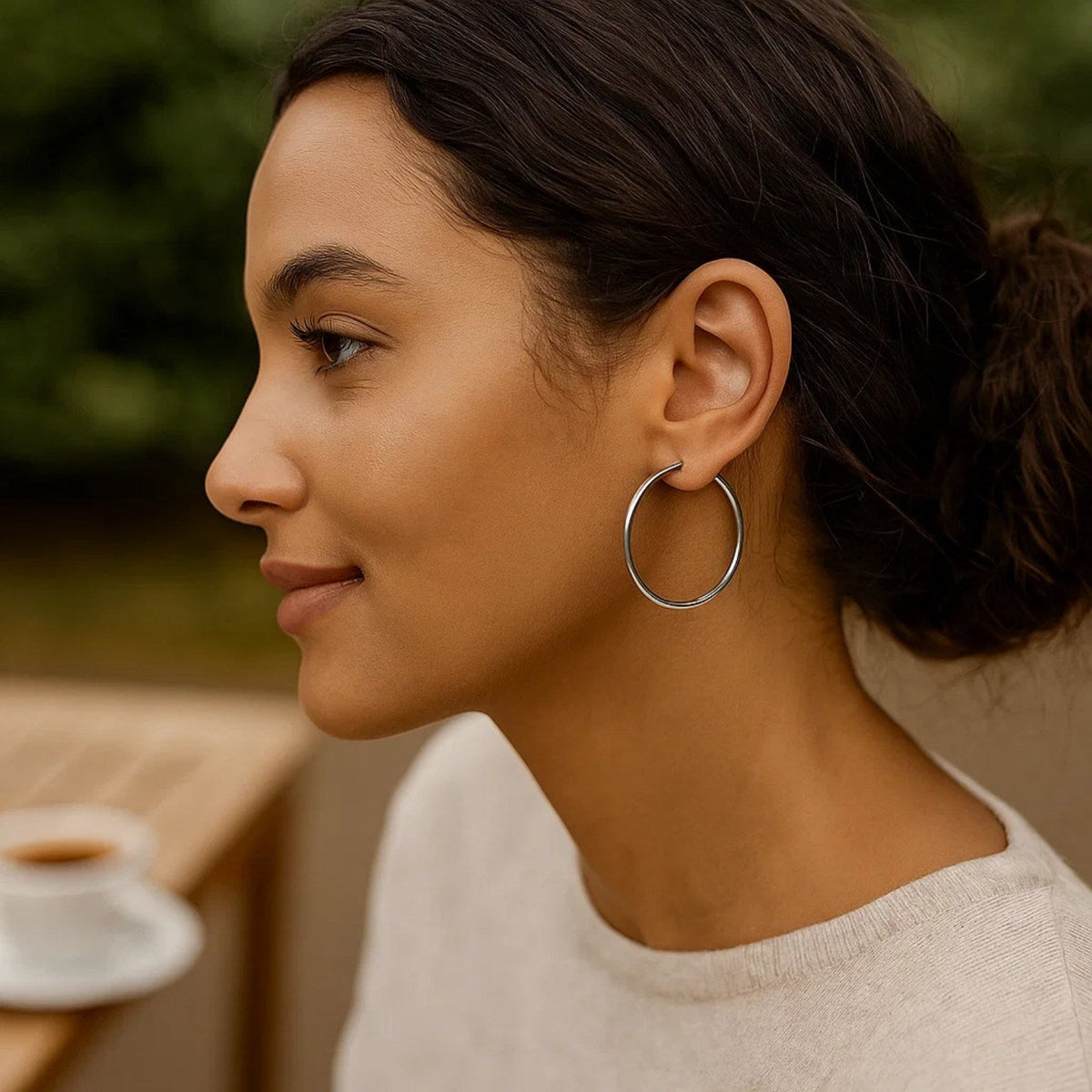 Sterling Silver Rhodium Plated Large Polished Classic Hoop Earrings (40mm) - LinkagejewelrydesignLinkagejewelrydesign