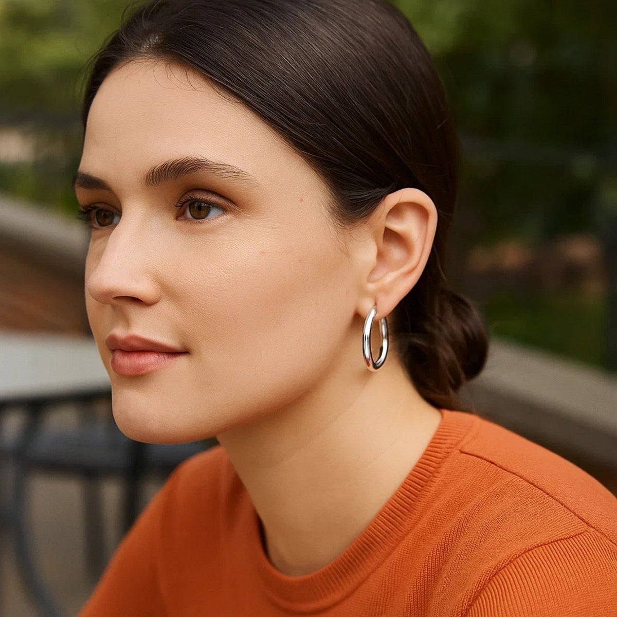 Sterling Silver Rhodium Plated Thick Style Polished Hoop Earrings (25mm) - LinkagejewelrydesignLinkagejewelrydesign