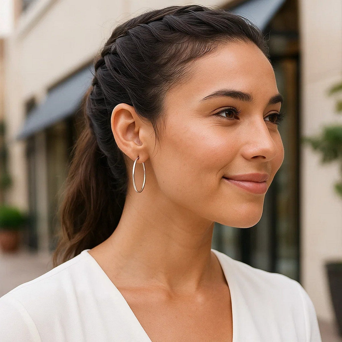 Sterling Silver Rhodium Plated Thin and Polished Hoop Style Earrings (2x35mm) - LinkagejewelrydesignLinkagejewelrydesign