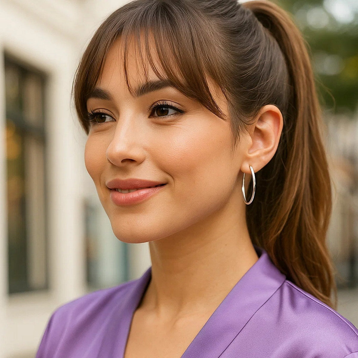 Sterling Silver Rhodium Plated Thin and Polished Hoop Style Earrings (2x35mm) - LinkagejewelrydesignLinkagejewelrydesign