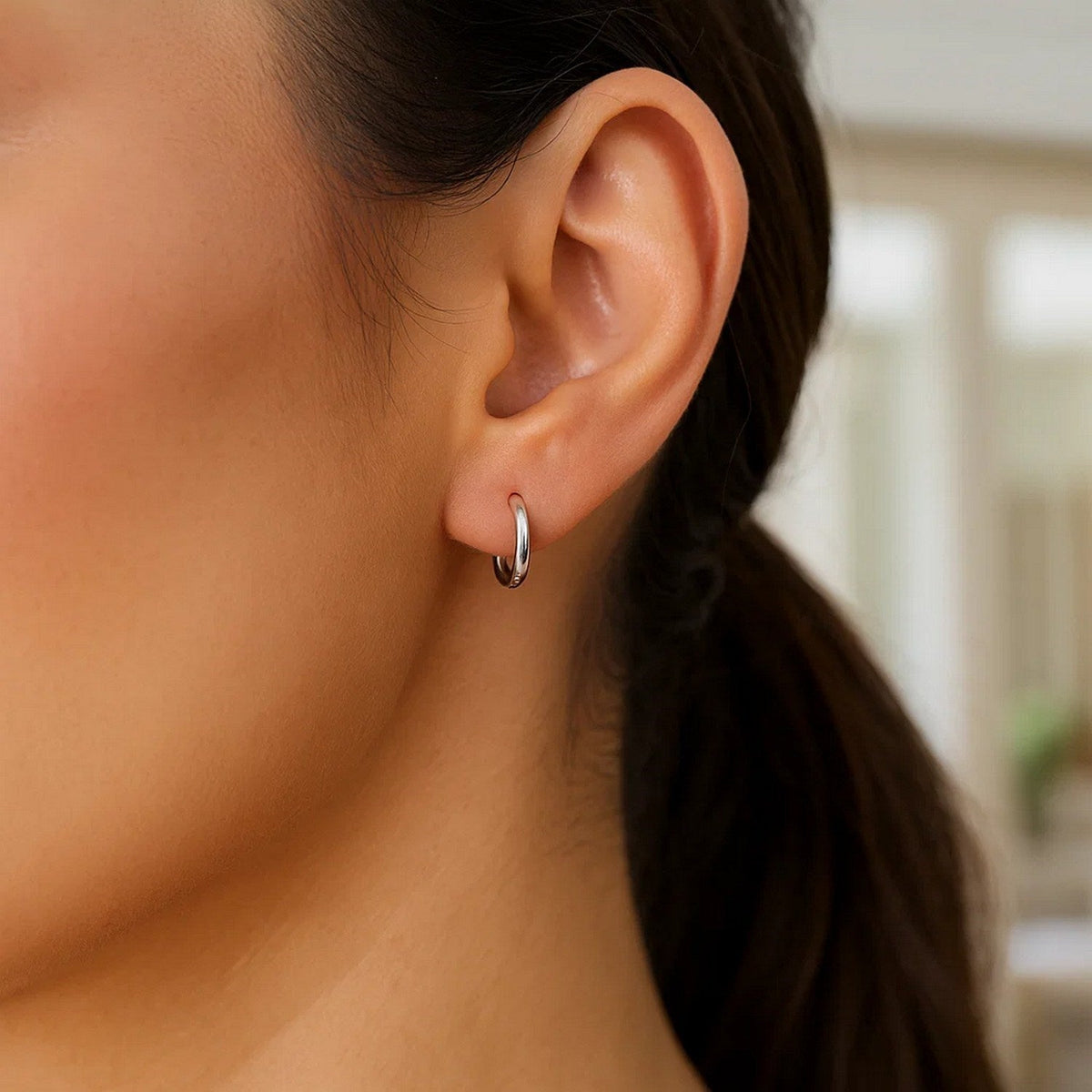 Sterling Silver Rhodium Plated Thin and Small Polished Hoop Earrings (2x10mm) - LinkagejewelrydesignLinkagejewelrydesign