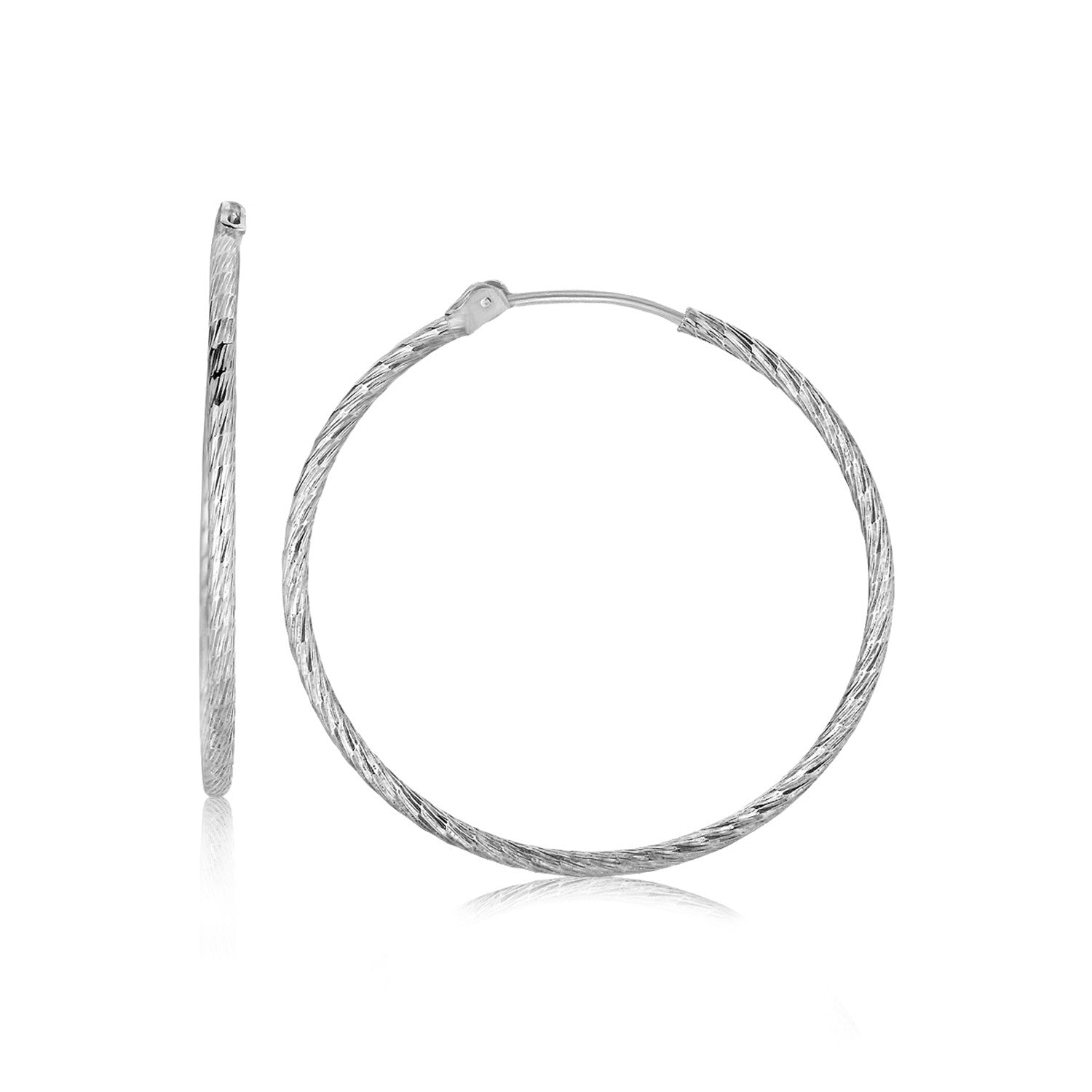 Sterling Silver Rhodium Plated Thin Hoop Diamond Cut Earrings (33mm) - LinkagejewelrydesignLinkagejewelrydesign