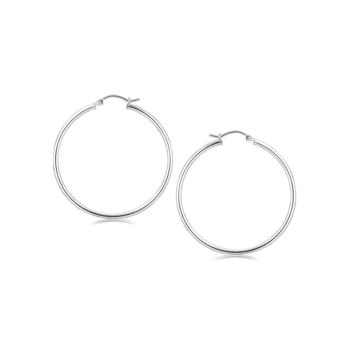 Sterling Silver Rhodium Plated Thin Large Polished Hoop Earrings (40mm) - LinkagejewelrydesignLinkagejewelrydesign