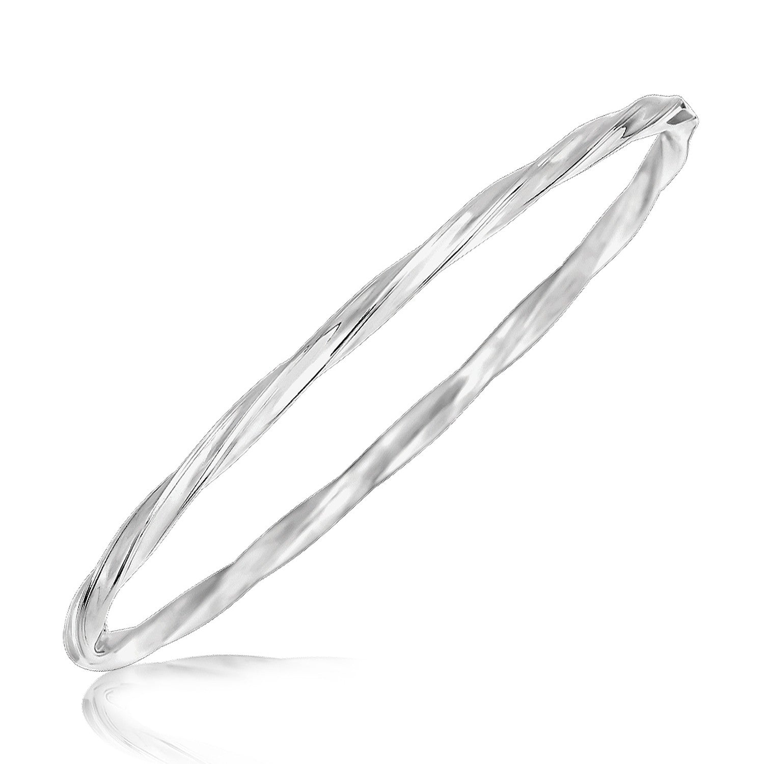 Sterling Silver Rhodium Plated Twist Motif Bangle - LinkagejewelrydesignLinkagejewelrydesign