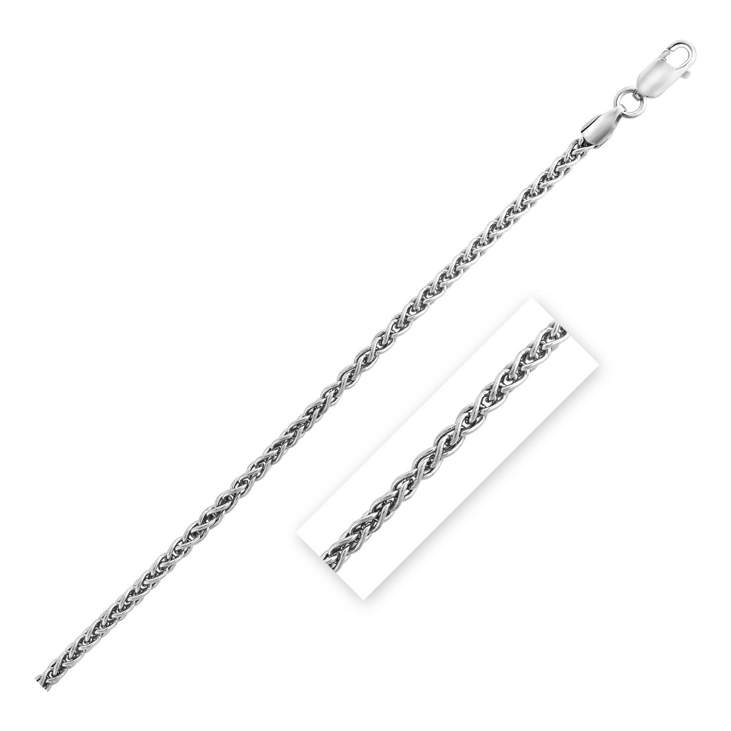 Sterling Silver Rhodium Plated Wheat Chain (2.60 mm) - LinkagejewelrydesignLinkagejewelrydesign