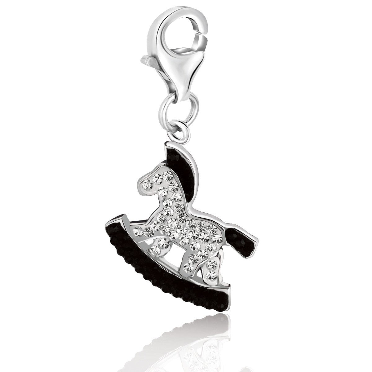 Sterling Silver Rocking Horse Charm with Black and White Crystal Accents - LinkagejewelrydesignLinkagejewelrydesign