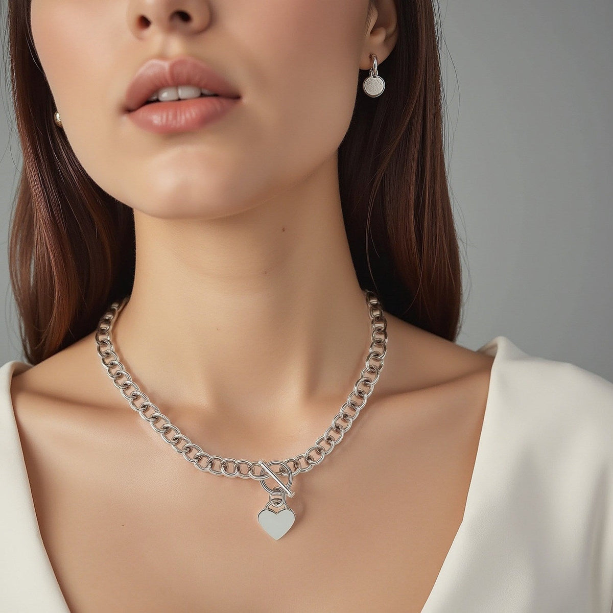 Sterling Silver Rolo Chain with a Heart Toggle Charm and Rhodium Plating - LinkagejewelrydesignLinkagejewelrydesign