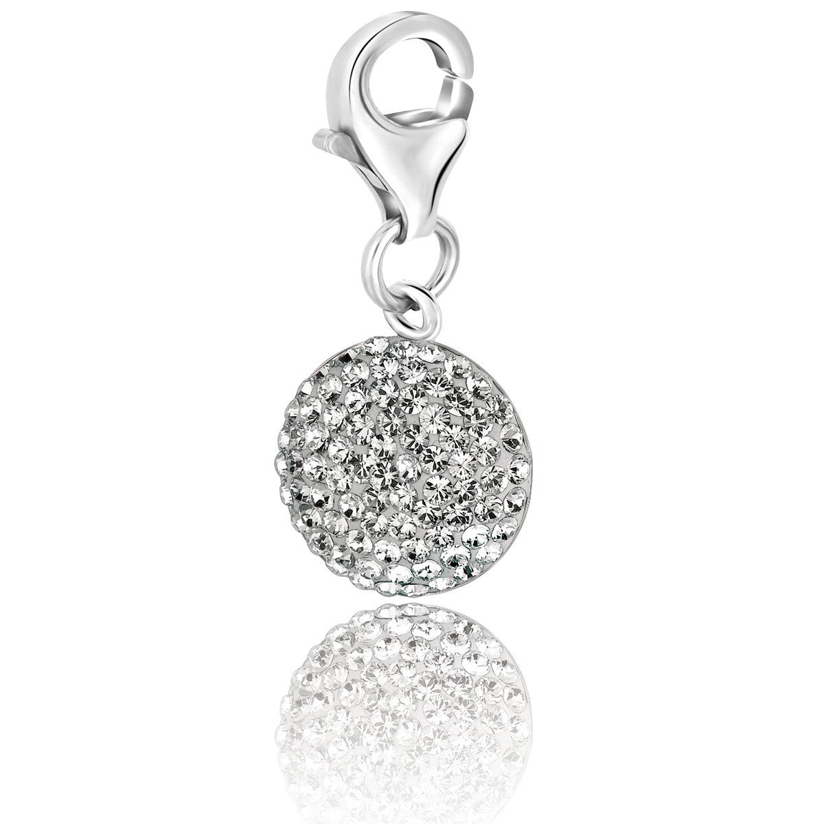 Sterling Silver Round Charm with White Tone Crystal Embellishments - LinkagejewelrydesignLinkagejewelrydesign