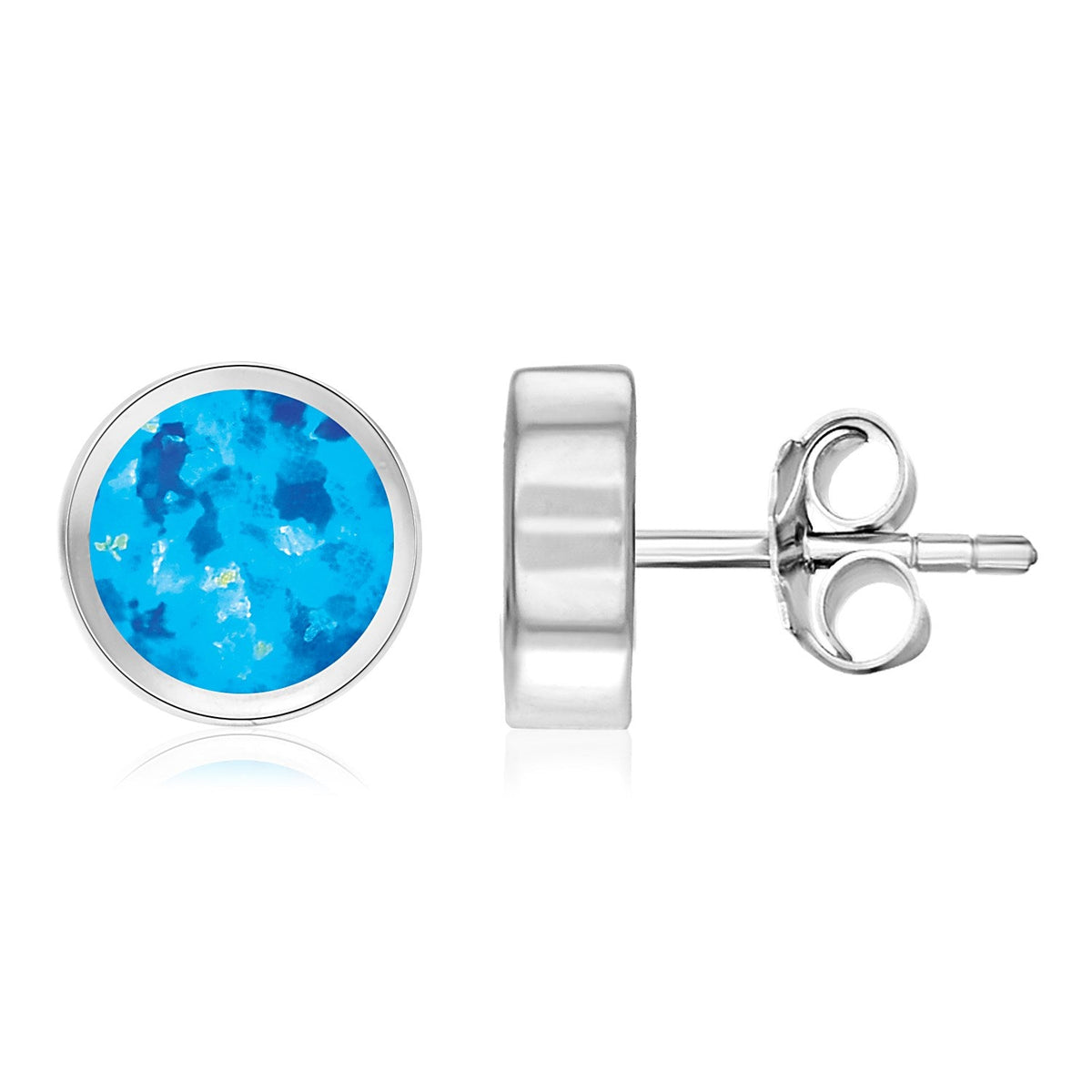 Sterling Silver Round Earrings with Opal - LinkagejewelrydesignLinkagejewelrydesign