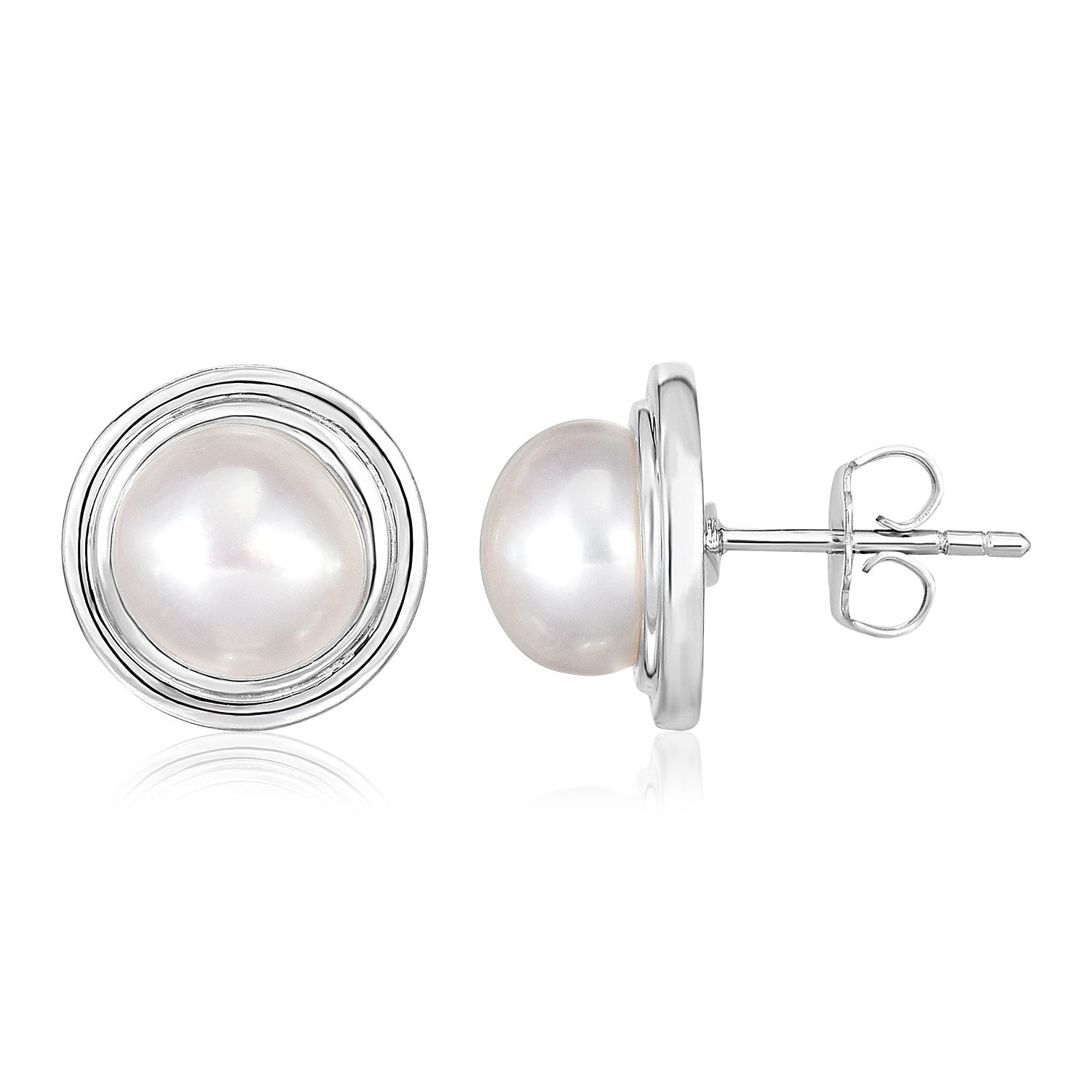 Sterling Silver Round Polished Earrings with Pearl - LinkagejewelrydesignLinkagejewelrydesign