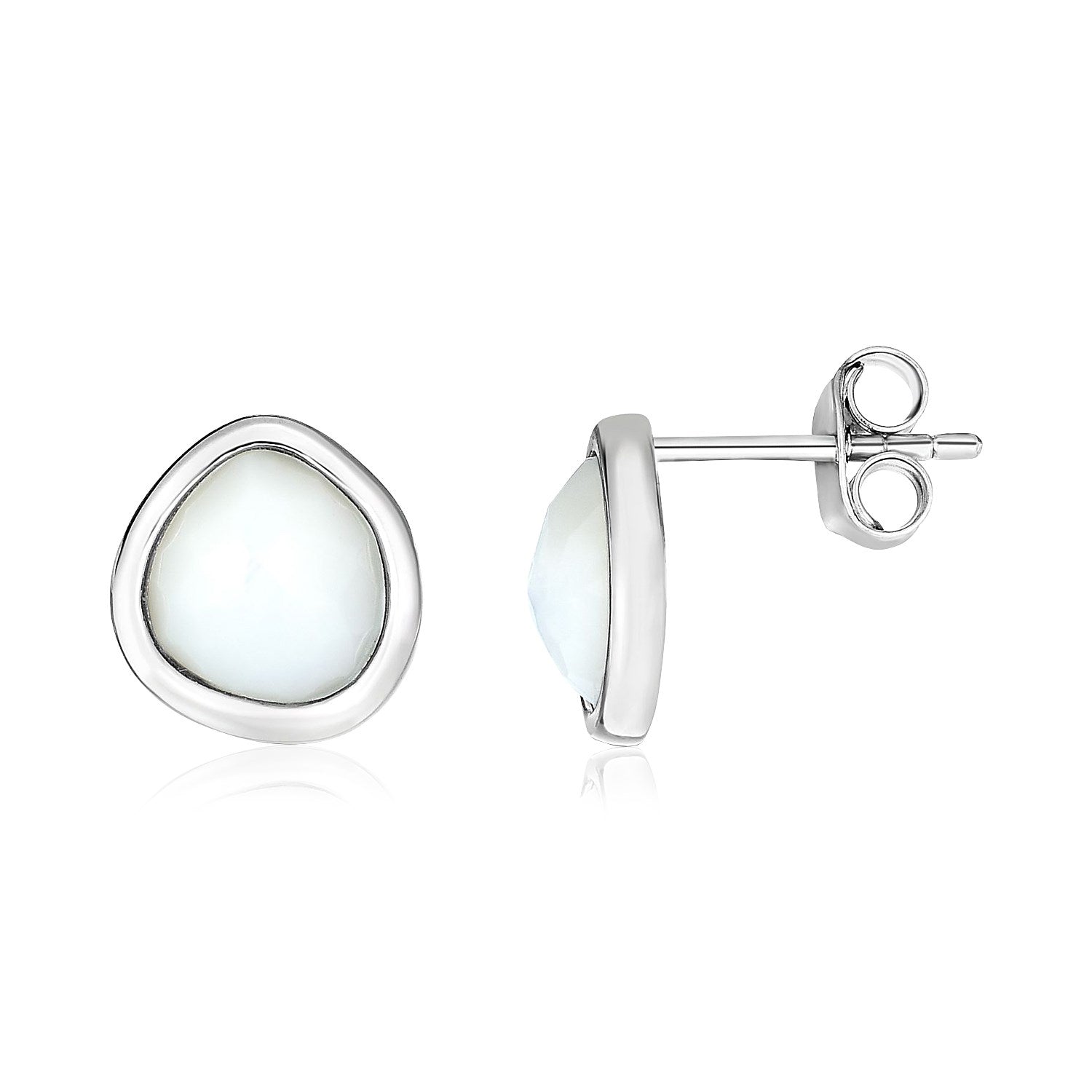 Sterling Silver Rounded Mother of Pearl Earrings - LinkagejewelrydesignLinkagejewelrydesign