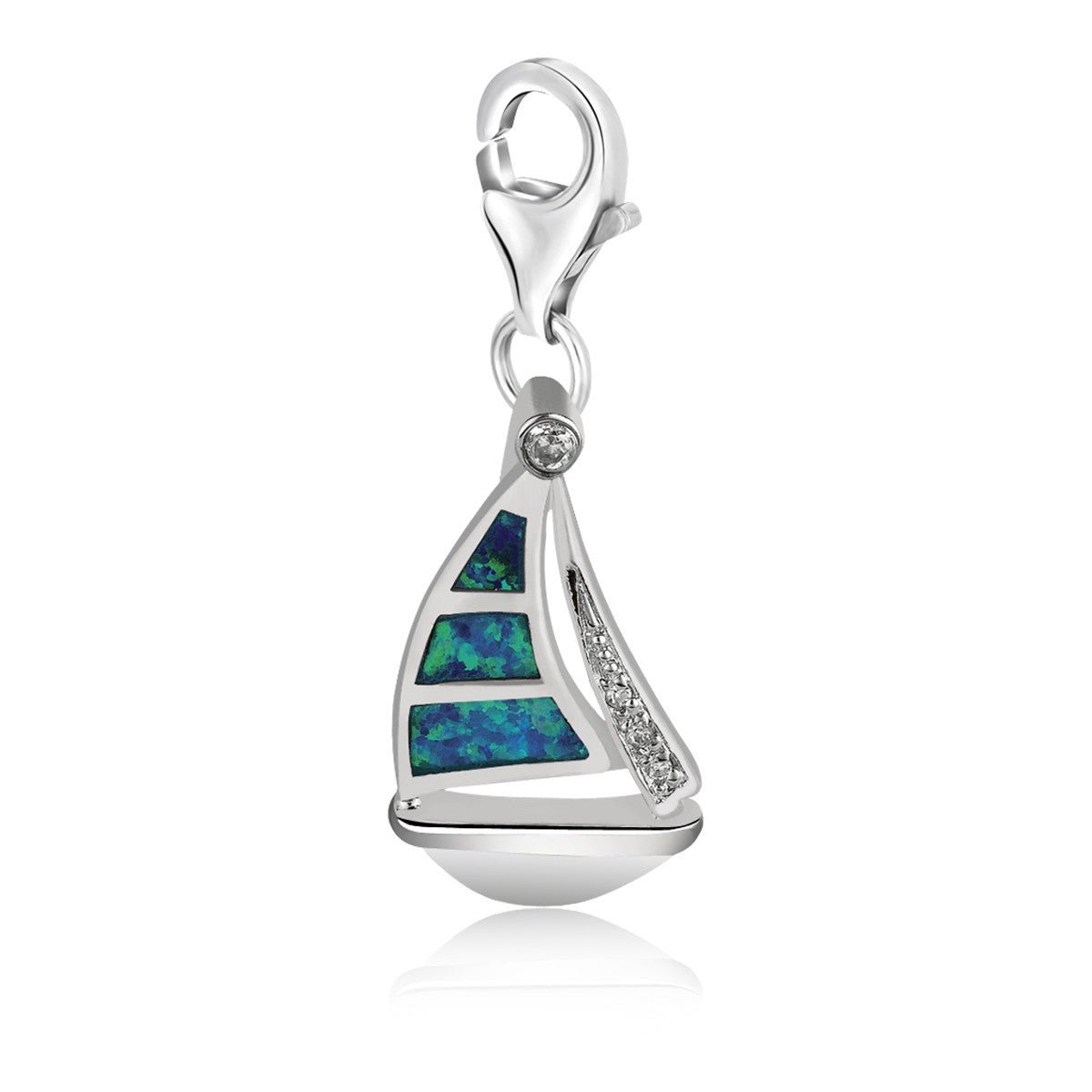 Sterling Silver Sailboat Charm with Opal Embellishments - LinkagejewelrydesignLinkagejewelrydesign