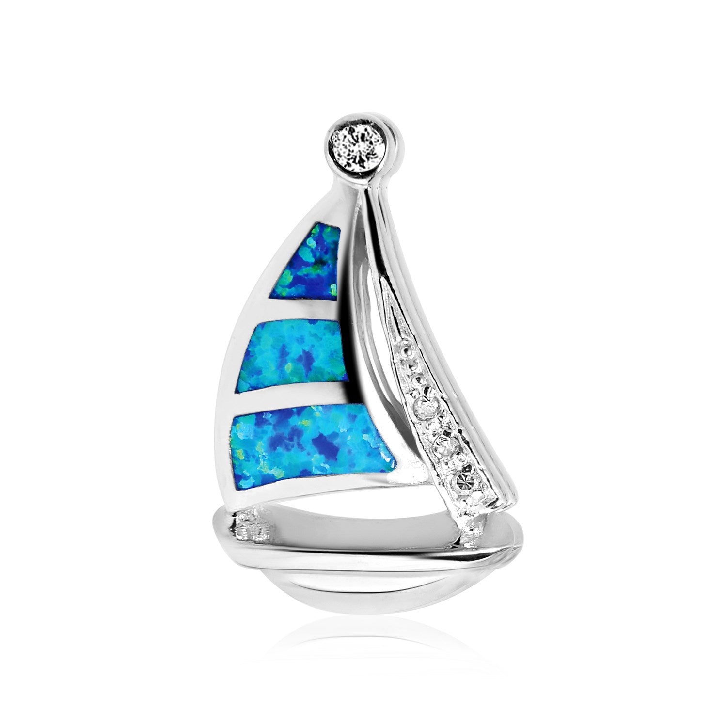 Sterling Silver Sailboat Pendant with Opal - LinkagejewelrydesignLinkagejewelrydesign