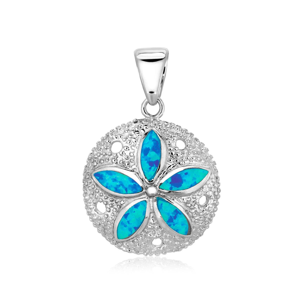 Sterling Silver Sand Dollar Pendant with Opal - LinkagejewelrydesignLinkagejewelrydesign