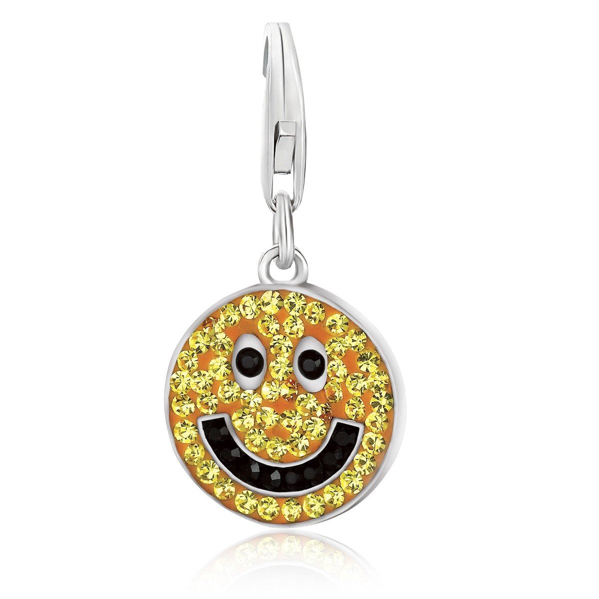 Sterling Silver Smiley Face Charm with Yellow and Black Crystal Accents - LinkagejewelrydesignLinkagejewelrydesign