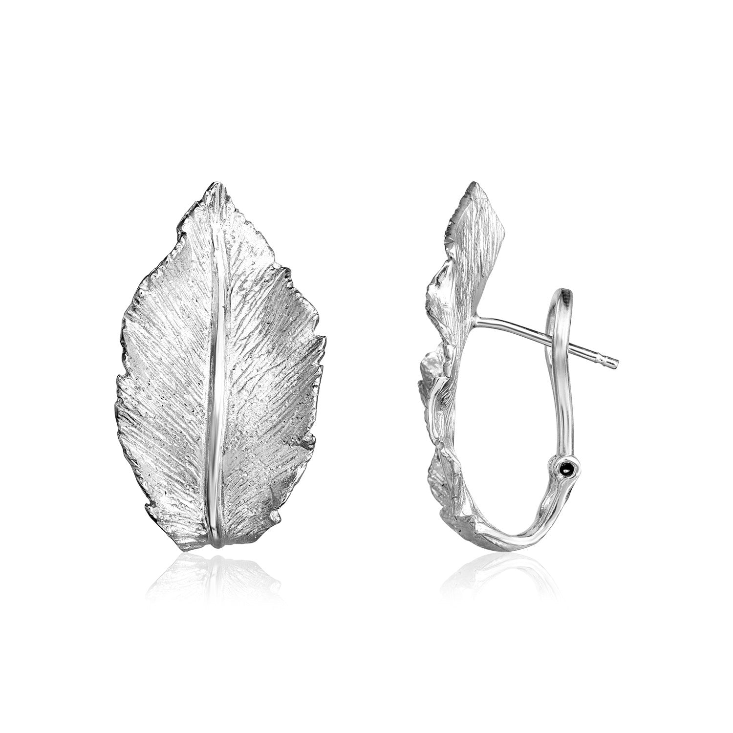 Sterling Silver Sparkle Textured Leaf Earrings - LinkagejewelrydesignLinkagejewelrydesign
