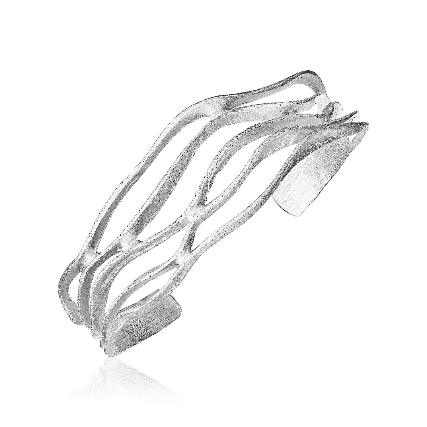 Sterling Silver Sparkle Textured Wave Cuff Bangle - LinkagejewelrydesignLinkagejewelrydesign