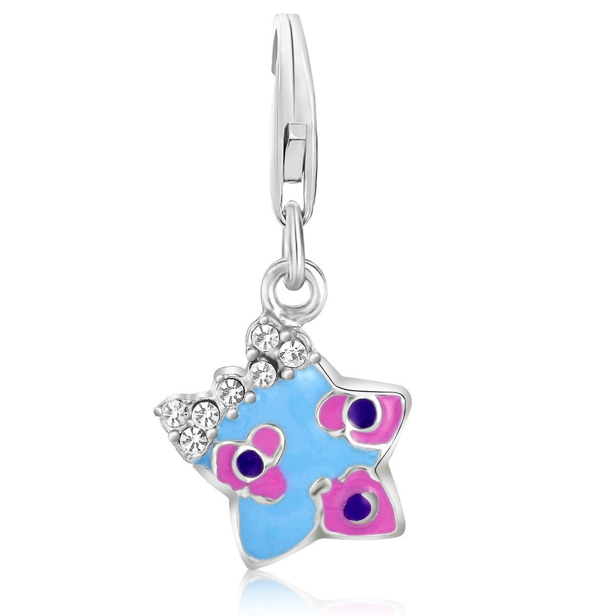 Sterling Silver Star Multi Color Enameled and White Tone Crystal Accented Charm - LinkagejewelrydesignLinkagejewelrydesign