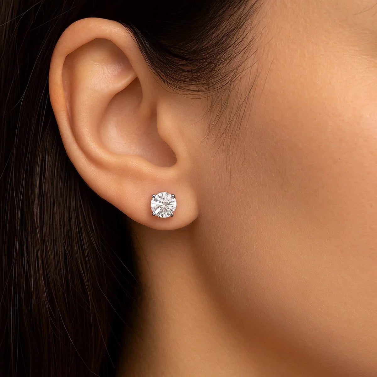 Sterling Silver Stud Earrings with White Hue Faceted Cubic Zirconia(5mm) - LinkagejewelrydesignLinkagejewelrydesign