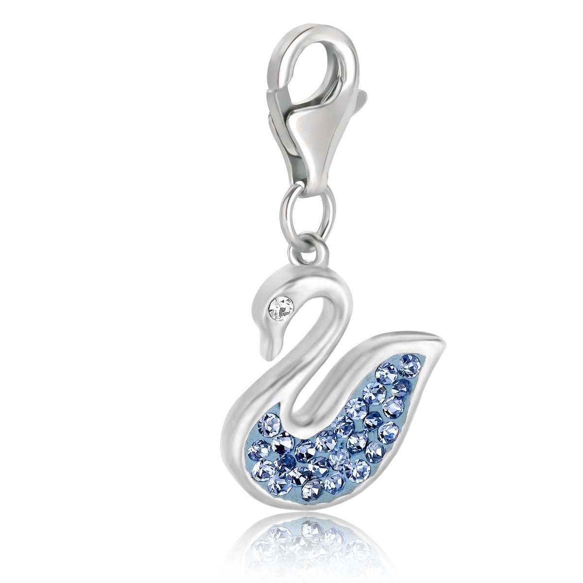 Sterling Silver Swan Charm with Blue Tone Crystal Accents - LinkagejewelrydesignLinkagejewelrydesign