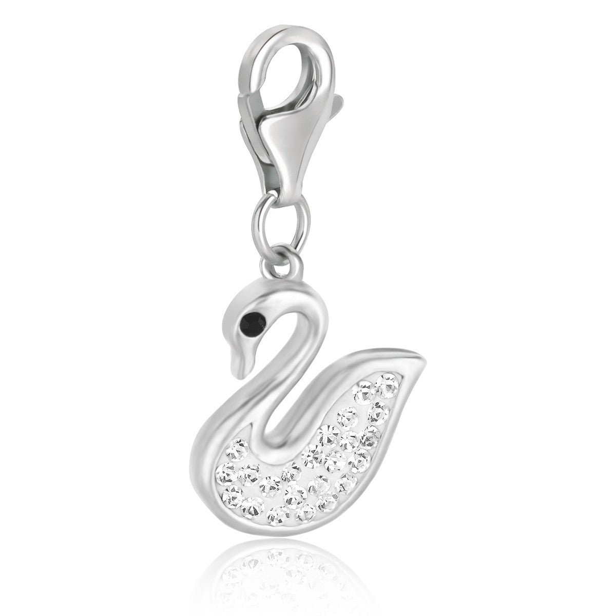 Sterling Silver Swan Charm with White Tone Crystal Accents - LinkagejewelrydesignLinkagejewelrydesign