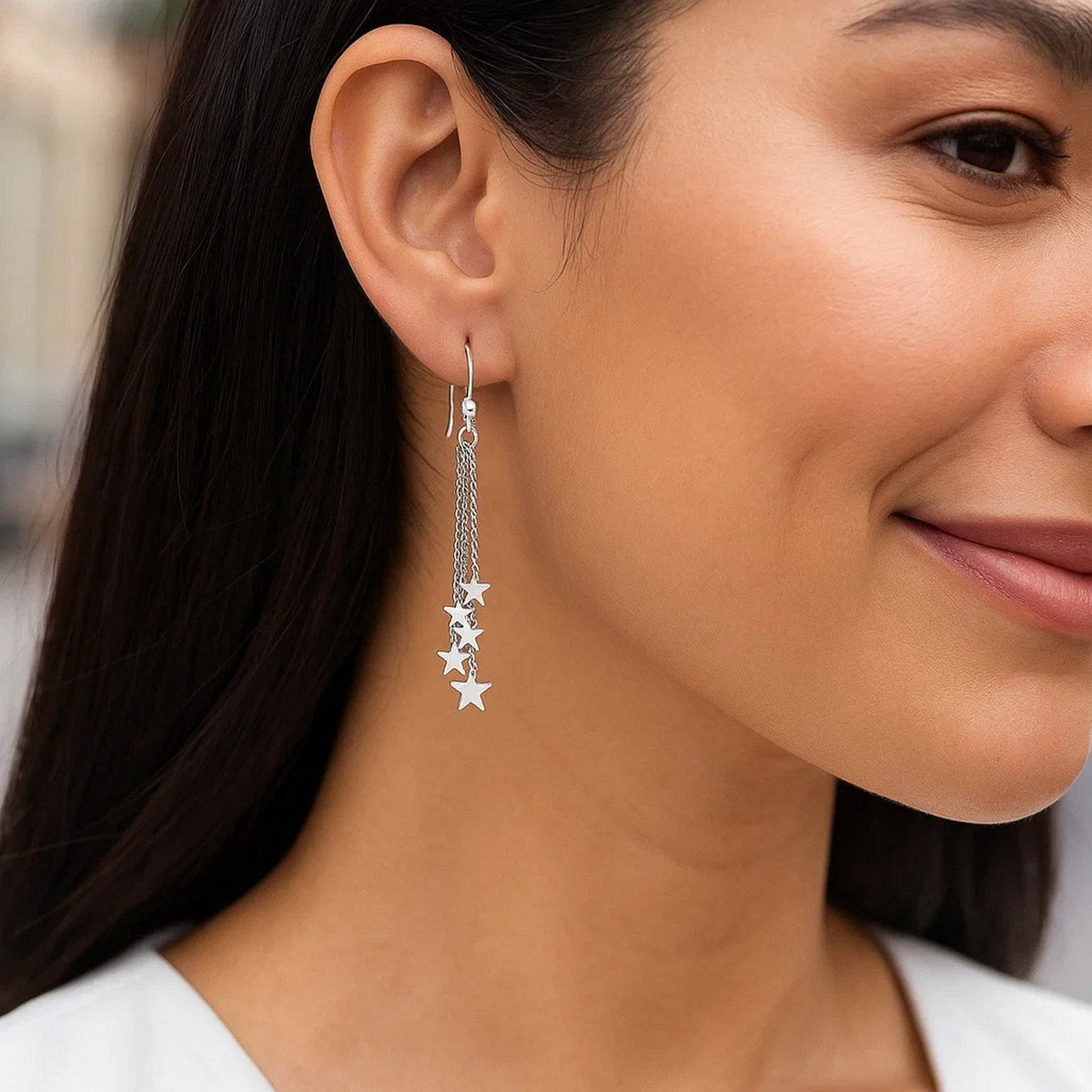 Sterling Silver Tassel Earrings with Polished Stars - LinkagejewelrydesignLinkagejewelrydesign